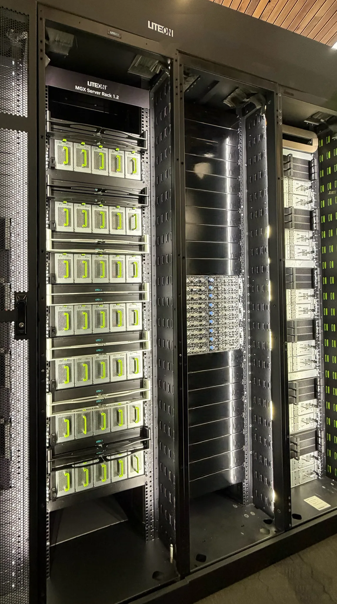 LITEON racks on display at the 2026 OCP Global Summit, with an MGX Server Rack 1.2 label visible.