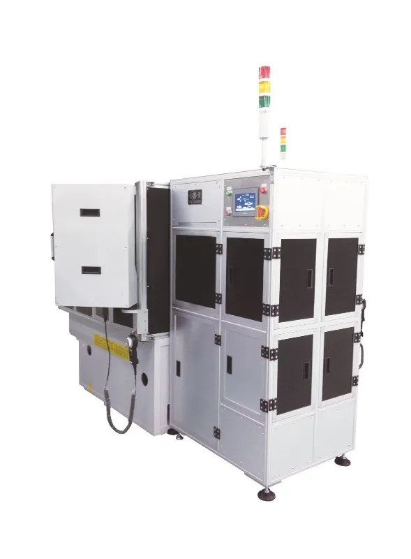 Ta Liang automatic edge-coating machine with processing cabinets, operator screen, and status lamp.